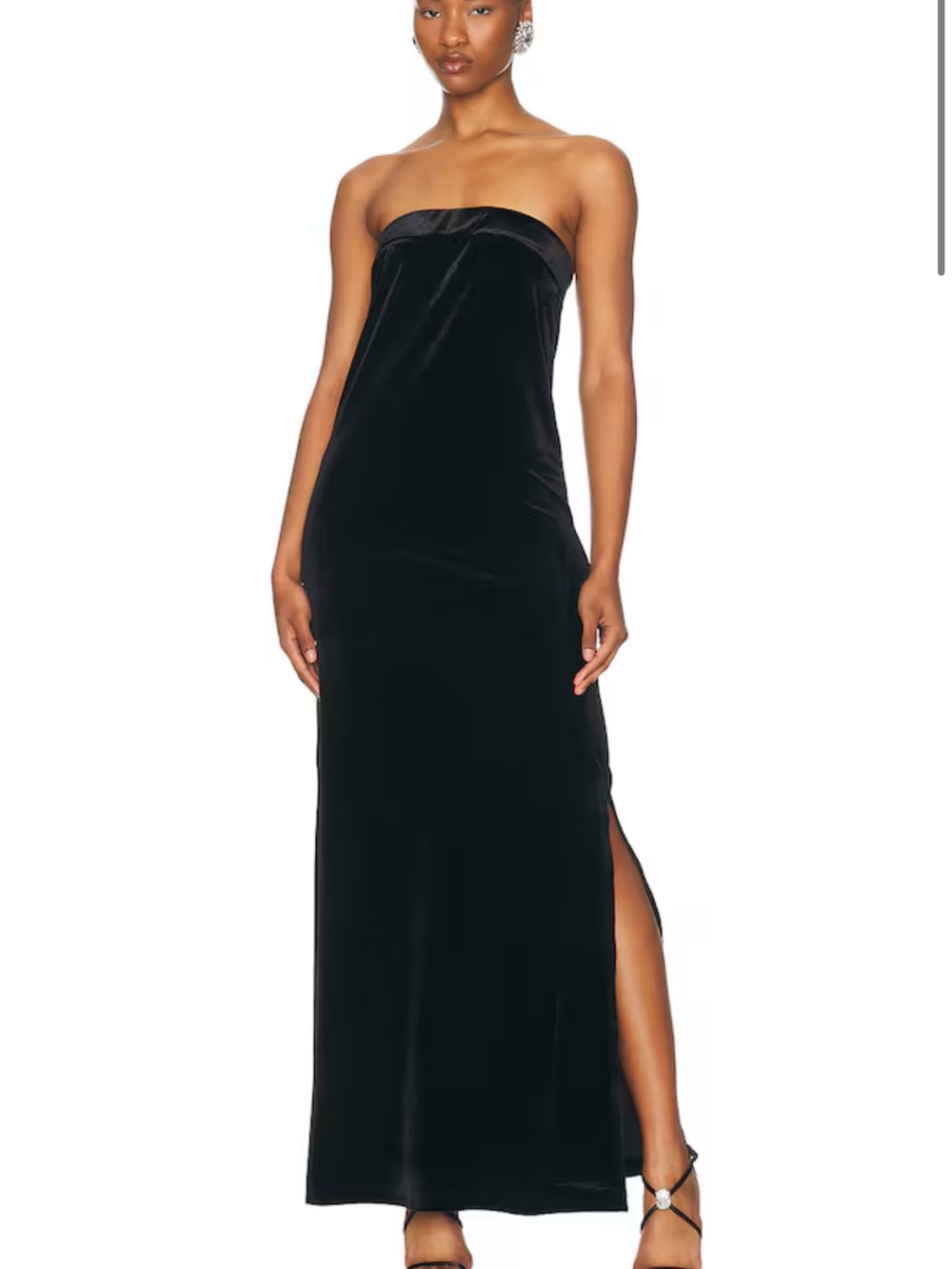 Norma Kamali Black Strapless Velvet Maxi Dress with Side Slit